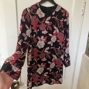 Banana Republic Floral Long Sleeve Dress - Black, Red, Pink